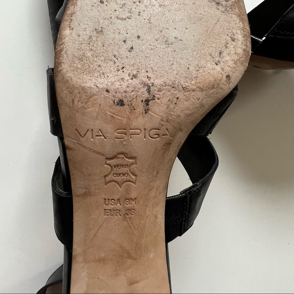 Via Spiga Black Leather Strap Ankle Strap Sandal Heels - Picture 7 of 7